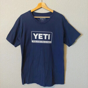 YETI Classic Spellout Logo Navy blue t-shirt Mens large